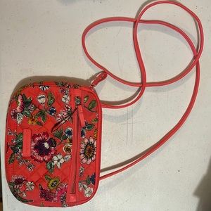 Coral floral  Vera Bradley cross body quilted fabric bag